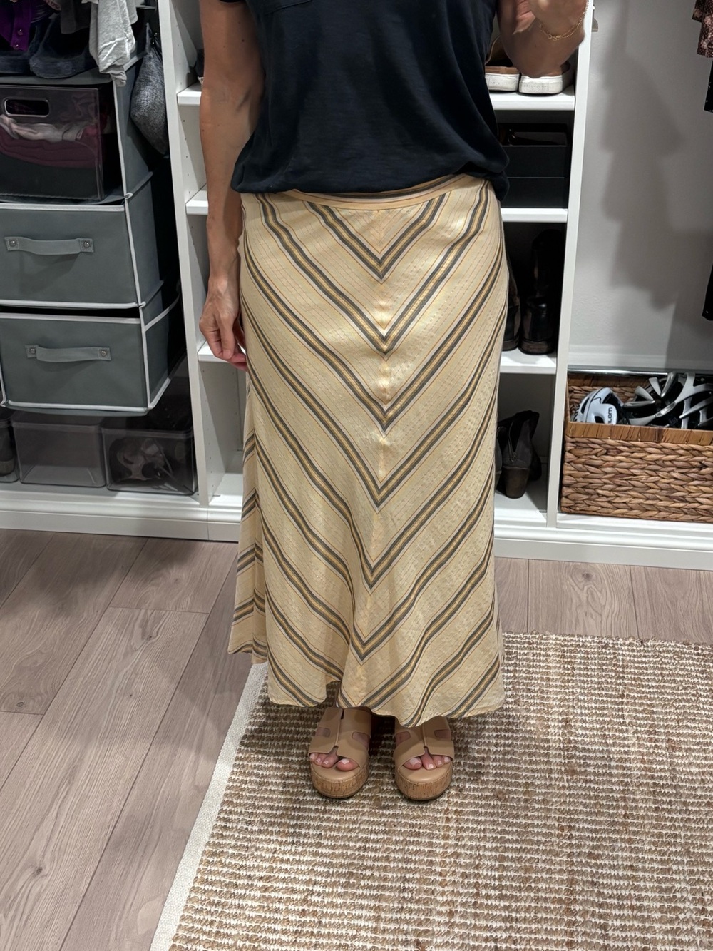Rebecca Taylor Cream and Brown Striped Midi Skirt- 2